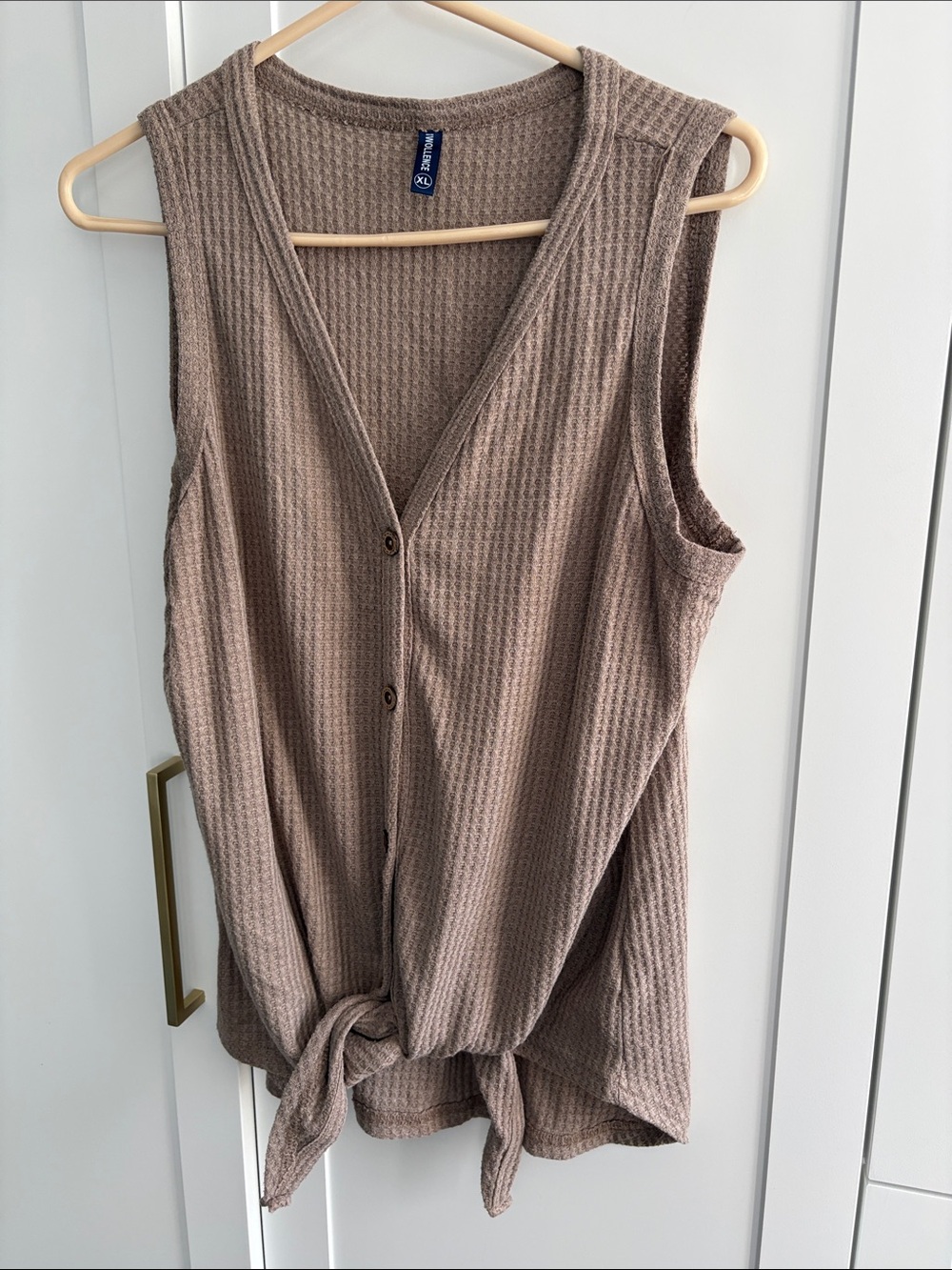 Cottagecore waffle-weave tank top with front tie